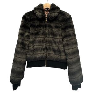 Juicy Couture Black and Grey Faux Fur Bomber Jacket